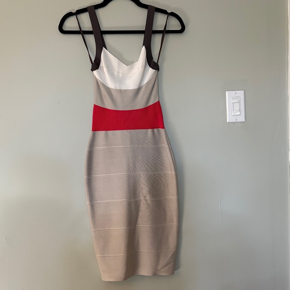Herve Leger bandage dress, mid length, snatched red waist